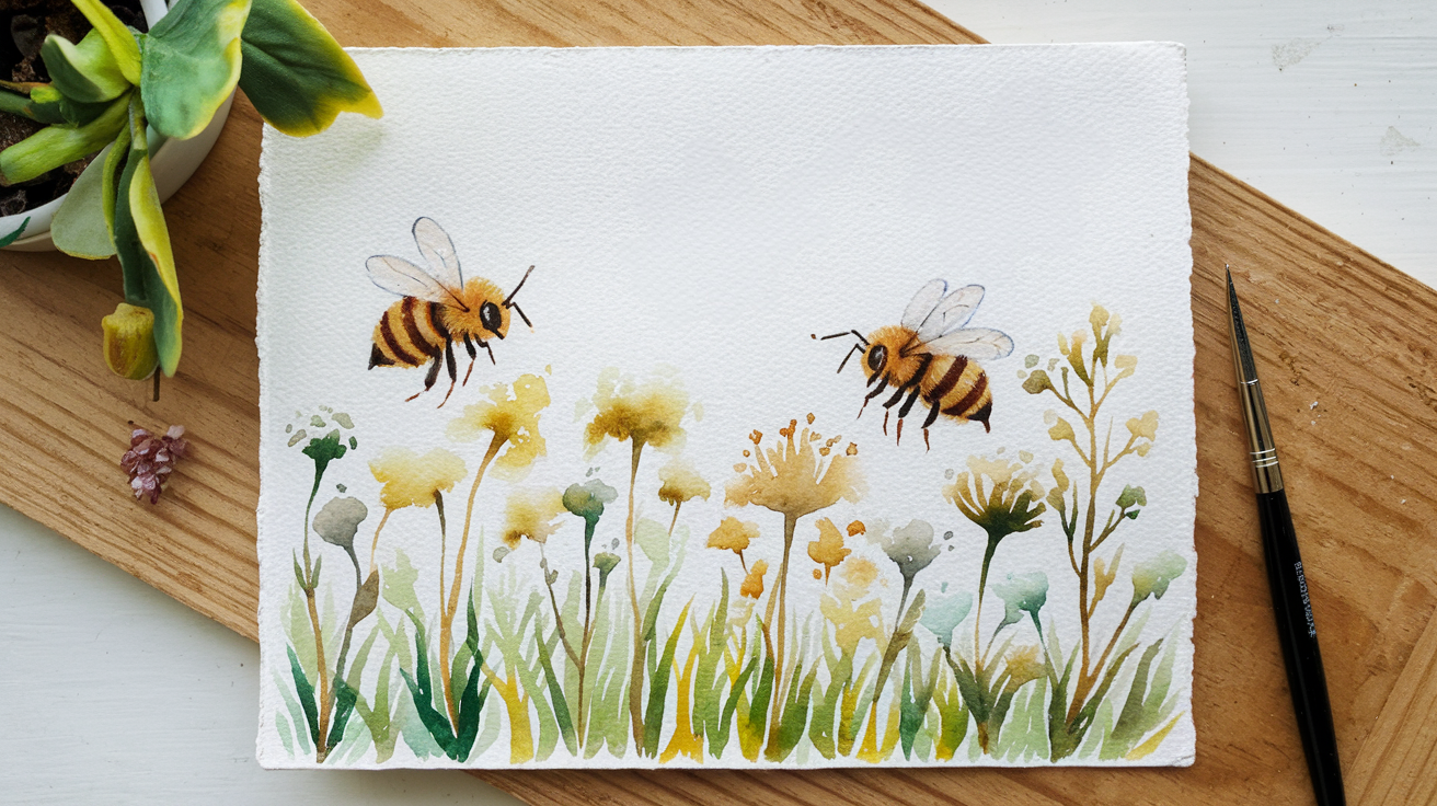 watercolor-bee-painted-on-canvas